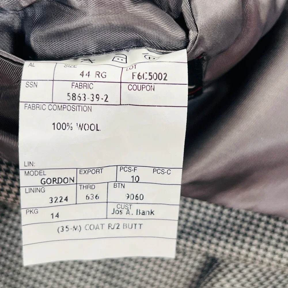 Jos. A. Bank Signature Collection 100% Wool Houndstooth Blazer Grey 44R Gordon